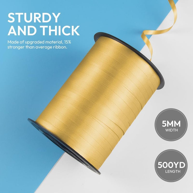 HimBen 500 Yards Curling Ribbon for Gift Wrapping, 3/16" Balloon String for Christmas Valentine Birthday Wedding Party Festival Decoration, Crafts, Flower Bouquet(Solid Gold) - Image 2